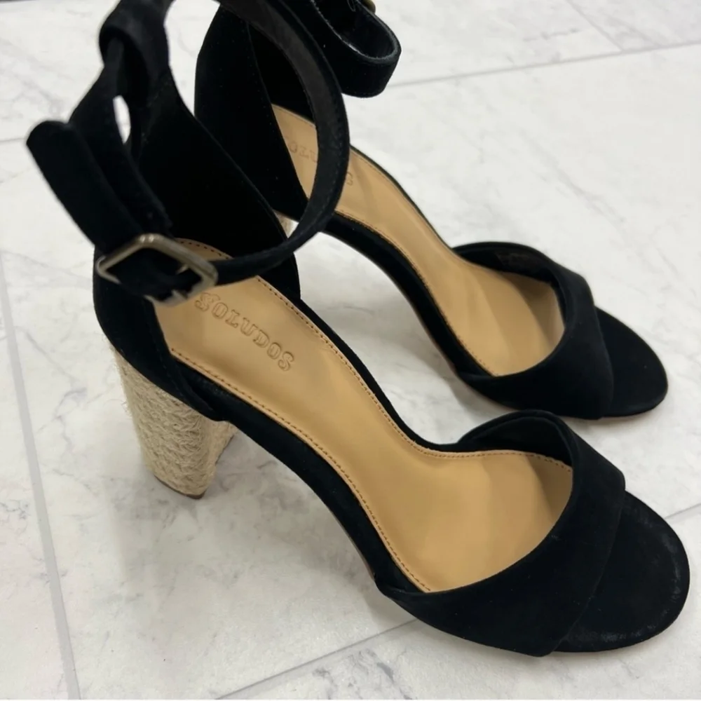 Soludos Tall Capri Suede Heel In Black Leather - Picture 6 of 9